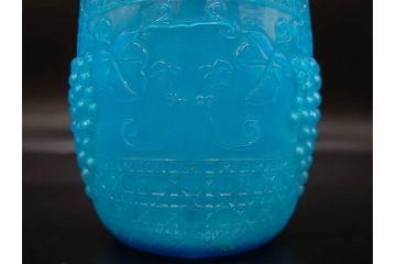葡萄文様　ガラス　エンボス　鮮やかな色が目を引くアイスペール(ぶどう、ブドウ、あめや瓶、硝子、氷入れ、アイスバスケット、氷おけ、氷桶、アイストング付)(R-082810)