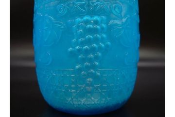 葡萄文様　ガラス　エンボス　鮮やかな色が目を引くアイスペール(ぶどう、ブドウ、あめや瓶、硝子、氷入れ、アイスバスケット、氷おけ、氷桶、アイストング付)(R-082810)
