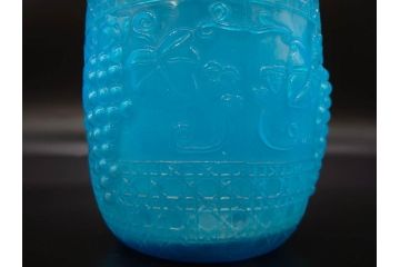 葡萄文様　ガラス　エンボス　鮮やかな色が目を引くアイスペール(ぶどう、ブドウ、あめや瓶、硝子、氷入れ、アイスバスケット、氷おけ、氷桶、アイストング付)(R-082810)