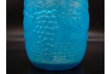 葡萄文様　ガラス　エンボス　鮮やかな色が目を引くアイスペール(ぶどう、ブドウ、あめや瓶、硝子、氷入れ、アイスバスケット、氷おけ、氷桶、アイストング付)(R-082810)