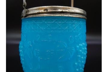 葡萄文様　ガラス　エンボス　鮮やかな色が目を引くアイスペール(ぶどう、ブドウ、あめや瓶、硝子、氷入れ、アイスバスケット、氷おけ、氷桶、アイストング付)(R-082810)