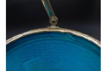 葡萄文様　ガラス　エンボス　鮮やかな色が目を引くアイスペール(ぶどう、ブドウ、あめや瓶、硝子、氷入れ、アイスバスケット、氷おけ、氷桶、アイストング付)(R-082810)