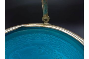 葡萄文様　ガラス　エンボス　鮮やかな色が目を引くアイスペール(ぶどう、ブドウ、あめや瓶、硝子、氷入れ、アイスバスケット、氷おけ、氷桶、アイストング付)(R-082810)