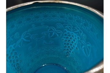 葡萄文様　ガラス　エンボス　鮮やかな色が目を引くアイスペール(ぶどう、ブドウ、あめや瓶、硝子、氷入れ、アイスバスケット、氷おけ、氷桶、アイストング付)(R-082810)