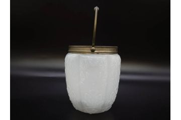 ガラス　乳白色　花文様　愛らしい印象のアイスペール(硝子、氷入れ、アイスバスケット、氷おけ、氷桶)(R-082811)