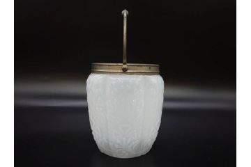 ガラス　乳白色　花文様　愛らしい印象のアイスペール(硝子、氷入れ、アイスバスケット、氷おけ、氷桶)(R-082811)