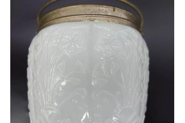 ガラス　乳白色　花文様　愛らしい印象のアイスペール(硝子、氷入れ、アイスバスケット、氷おけ、氷桶)(R-082811)