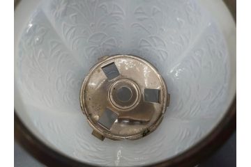 ガラス　乳白色　花文様　愛らしい印象のアイスペール(硝子、氷入れ、アイスバスケット、氷おけ、氷桶)(R-082811)