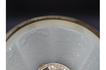 ガラス　乳白色　花文様　愛らしい印象のアイスペール(硝子、氷入れ、アイスバスケット、氷おけ、氷桶)(R-082811)