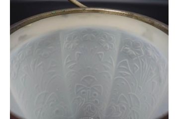 ガラス　乳白色　花文様　愛らしい印象のアイスペール(硝子、氷入れ、アイスバスケット、氷おけ、氷桶)(R-082811)
