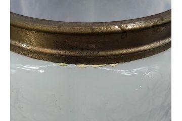 ガラス　乳白色　花文様　愛らしい印象のアイスペール(硝子、氷入れ、アイスバスケット、氷おけ、氷桶)(R-082811)