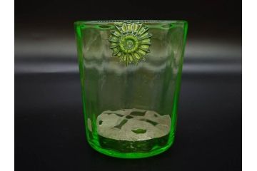 昭和初期　ウランガラス　表面の装飾が美しく際立つアイスペール(硝子、氷入れ、アイスバスケット、氷おけ、氷桶)(R-082812)