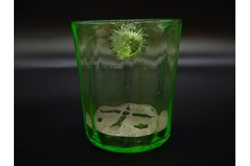 昭和初期　ウランガラス　表面の装飾が美しく際立つアイスペール(硝子、氷入れ、アイスバスケット、氷おけ、氷桶)(R-082812)