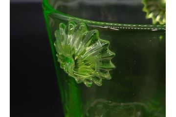 昭和初期　ウランガラス　表面の装飾が美しく際立つアイスペール(硝子、氷入れ、アイスバスケット、氷おけ、氷桶)(R-082812)