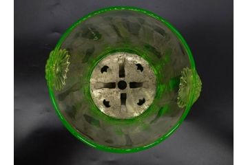 昭和初期　ウランガラス　表面の装飾が美しく際立つアイスペール(硝子、氷入れ、アイスバスケット、氷おけ、氷桶)(R-082812)