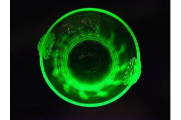 昭和初期　ウランガラス　表面の装飾が美しく際立つアイスペール(硝子、氷入れ、アイスバスケット、氷おけ、氷桶)(R-082812)