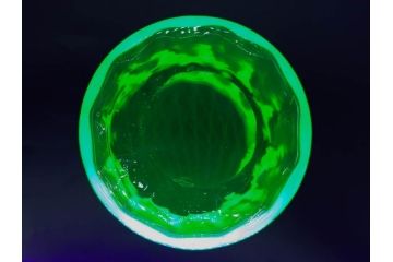 昭和初期　ウランガラス　表面の装飾が美しく際立つアイスペール(硝子、氷入れ、アイスバスケット、氷おけ、氷桶)(R-082812)