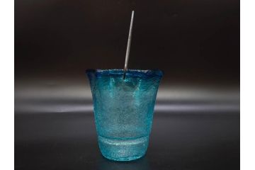 氷裂文　青色　ガラス　涼やかな佇まいのアイスペール(ひび焼き?、硝子、氷入れ、アイスバスケット、氷おけ、氷桶)(R-082813)