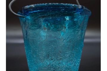 氷裂文　青色　ガラス　涼やかな佇まいのアイスペール(ひび焼き?、硝子、氷入れ、アイスバスケット、氷おけ、氷桶)(R-082813)