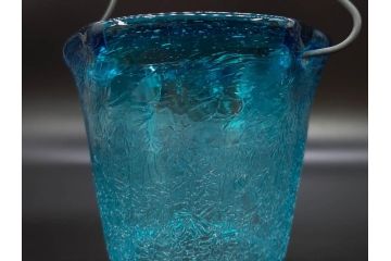 氷裂文　青色　ガラス　涼やかな佇まいのアイスペール(ひび焼き?、硝子、氷入れ、アイスバスケット、氷おけ、氷桶)(R-082813)