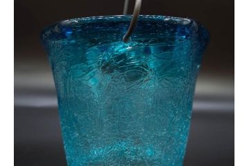 氷裂文　青色　ガラス　涼やかな佇まいのアイスペール(ひび焼き?、硝子、氷入れ、アイスバスケット、氷おけ、氷桶)(R-082813)