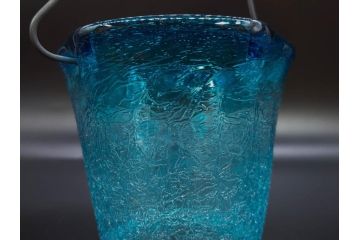 氷裂文　青色　ガラス　涼やかな佇まいのアイスペール(ひび焼き?、硝子、氷入れ、アイスバスケット、氷おけ、氷桶)(R-082813)