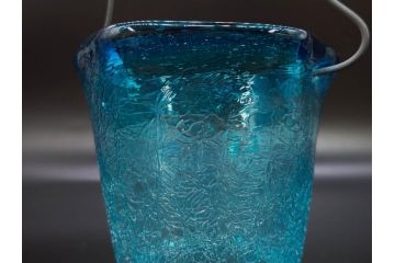 氷裂文　青色　ガラス　涼やかな佇まいのアイスペール(ひび焼き?、硝子、氷入れ、アイスバスケット、氷おけ、氷桶)(R-082813)