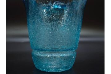 氷裂文　青色　ガラス　涼やかな佇まいのアイスペール(ひび焼き?、硝子、氷入れ、アイスバスケット、氷おけ、氷桶)(R-082813)