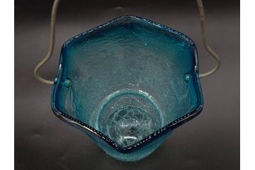 氷裂文　青色　ガラス　涼やかな佇まいのアイスペール(ひび焼き?、硝子、氷入れ、アイスバスケット、氷おけ、氷桶)(R-082813)