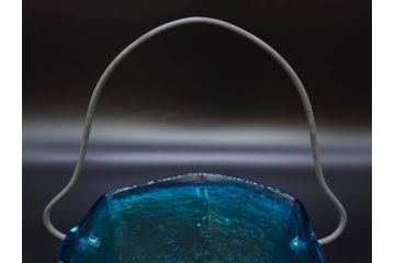 氷裂文　青色　ガラス　涼やかな佇まいのアイスペール(ひび焼き?、硝子、氷入れ、アイスバスケット、氷おけ、氷桶)(R-082813)