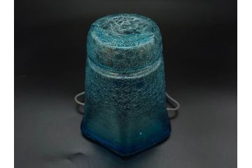氷裂文　青色　ガラス　涼やかな佇まいのアイスペール(ひび焼き?、硝子、氷入れ、アイスバスケット、氷おけ、氷桶)(R-082813)