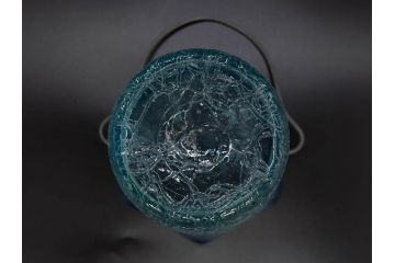 氷裂文　青色　ガラス　涼やかな佇まいのアイスペール(ひび焼き?、硝子、氷入れ、アイスバスケット、氷おけ、氷桶)(R-082813)