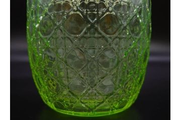 ウランガラス　籠目文　幻想的な色が美しいアイスペール(硝子、氷入れ、アイスバスケット、氷おけ、氷桶、アイストング付)(R-082814)
