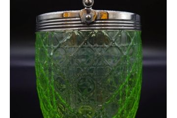 ウランガラス　籠目文　幻想的な色が美しいアイスペール(硝子、氷入れ、アイスバスケット、氷おけ、氷桶、アイストング付)(R-082814)