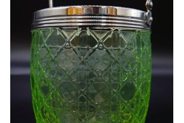 ウランガラス　籠目文　幻想的な色が美しいアイスペール(硝子、氷入れ、アイスバスケット、氷おけ、氷桶、アイストング付)(R-082814)