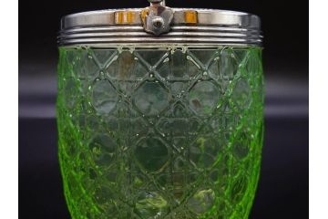 ウランガラス　籠目文　幻想的な色が美しいアイスペール(硝子、氷入れ、アイスバスケット、氷おけ、氷桶、アイストング付)(R-082814)