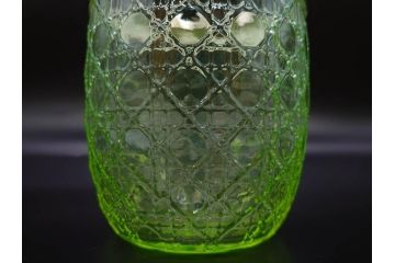 ウランガラス　籠目文　幻想的な色が美しいアイスペール(硝子、氷入れ、アイスバスケット、氷おけ、氷桶、アイストング付)(R-082814)