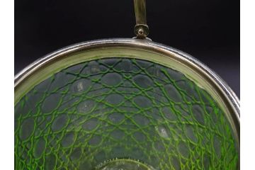 ウランガラス　籠目文　幻想的な色が美しいアイスペール(硝子、氷入れ、アイスバスケット、氷おけ、氷桶、アイストング付)(R-082814)