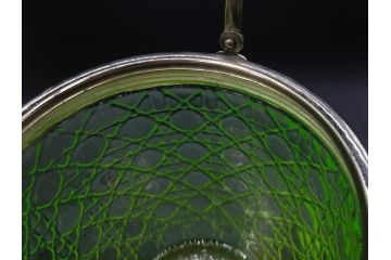 ウランガラス　籠目文　幻想的な色が美しいアイスペール(硝子、氷入れ、アイスバスケット、氷おけ、氷桶、アイストング付)(R-082814)
