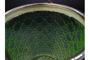 ウランガラス　籠目文　幻想的な色が美しいアイスペール(硝子、氷入れ、アイスバスケット、氷おけ、氷桶、アイストング付)(R-082814)