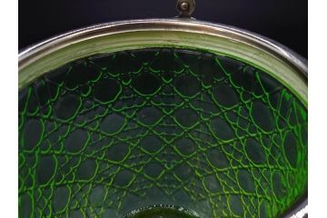 ウランガラス　籠目文　幻想的な色が美しいアイスペール(硝子、氷入れ、アイスバスケット、氷おけ、氷桶、アイストング付)(R-082814)