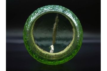 ウランガラス　籠目文　幻想的な色が美しいアイスペール(硝子、氷入れ、アイスバスケット、氷おけ、氷桶、アイストング付)(R-082814)