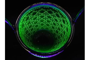 ウランガラス　籠目文　幻想的な色が美しいアイスペール(硝子、氷入れ、アイスバスケット、氷おけ、氷桶、アイストング付)(R-082814)