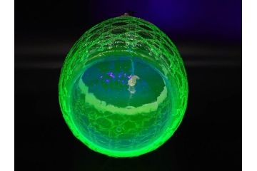 ウランガラス　籠目文　幻想的な色が美しいアイスペール(硝子、氷入れ、アイスバスケット、氷おけ、氷桶、アイストング付)(R-082814)