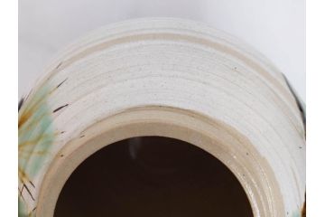 武田敏男　益子焼　松文　高さ 約24cm　匠の美技を感じる花瓶(花生、花入、花器、裏印、共箱付)(R-082817)