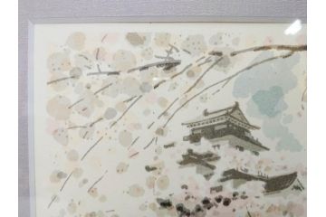 真作　1994年　橋本広喜　「春イメージ」　298/500　「夏イメージ」　AP　淡い色彩に心が癒されるリトグラフ2点セット(桜、城、山、風景、額付き、外箱付き)(R-082818)