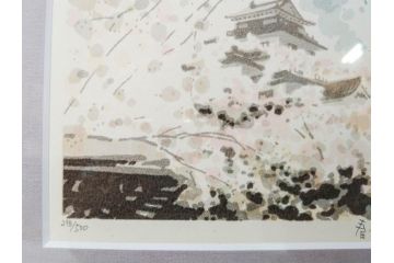 真作　1994年　橋本広喜　「春イメージ」　298/500　「夏イメージ」　AP　淡い色彩に心が癒されるリトグラフ2点セット(桜、城、山、風景、額付き、外箱付き)(R-082818)