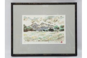 真作　1994年　橋本広喜　「春イメージ」　298/500　「夏イメージ」　AP　淡い色彩に心が癒されるリトグラフ2点セット(桜、城、山、風景、額付き、外箱付き)(R-082818)