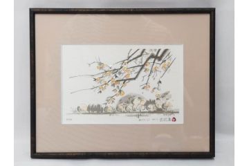 真作　1992年　1993年　橋本広喜　「秋イメージ」　439/500　「冬イメージ」　100/500　温かみと安らぎを感じるリトグラフ2点セット(柿、雪、山村、風景、サイン入り、額付、外箱付)(R-082819)