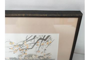 真作　1992年　1993年　橋本広喜　「秋イメージ」　439/500　「冬イメージ」　100/500　温かみと安らぎを感じるリトグラフ2点セット(柿、雪、山村、風景、サイン入り、額付、外箱付)(R-082819)